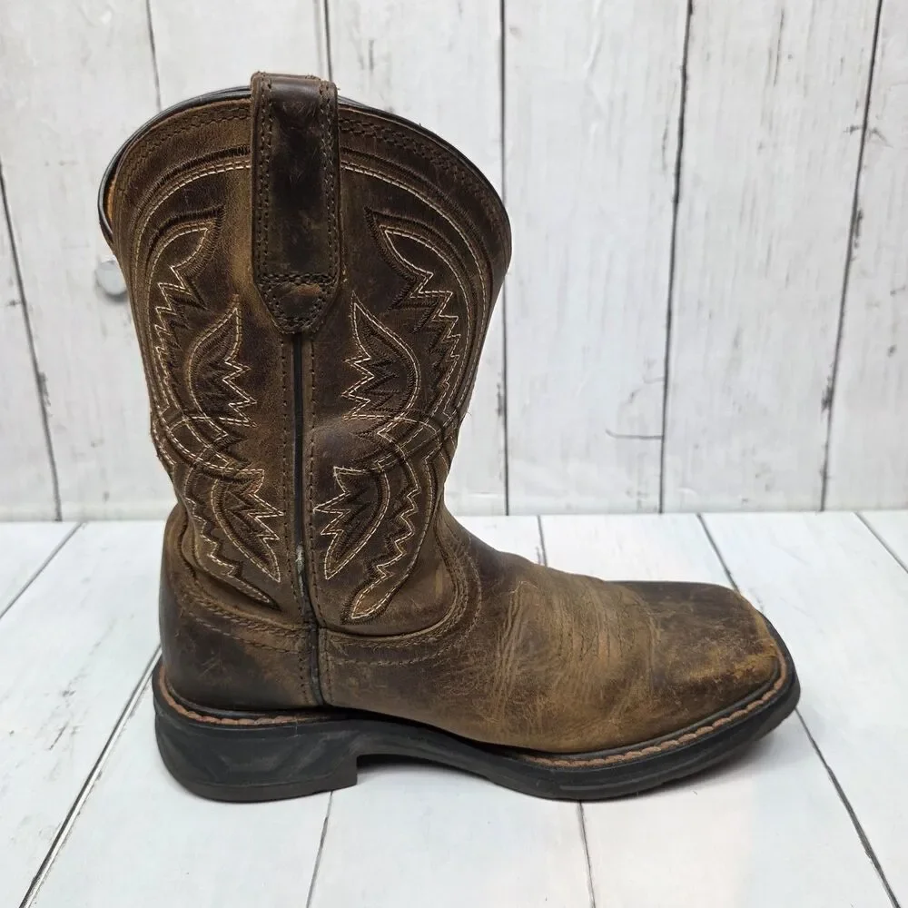Ariat Kid's Work Hog Brown Leather Western Boot Youth Size 1 Boys 10042412 GUC